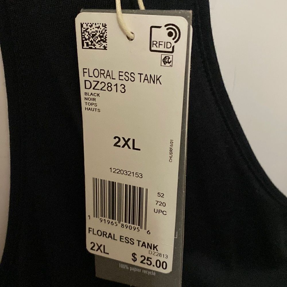 NWT Adidas Floral Ess Black Tank - Size 2XL - Picture 7 of 8